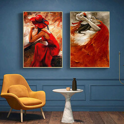Red Woman Art 2'li Kətan Tablo Seti - Tabloshop
