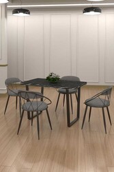 Relax Mdf Masa Stol Stul Dəsti Siyah -Gri - Eviana