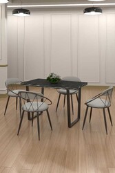 Relax Mdf Masa Stol Stul Dəsti Siyah - Kaz Beyaz - Eviana