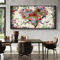 Rəngli Ürək Abstract Kətan Tablo TB1458 - 1