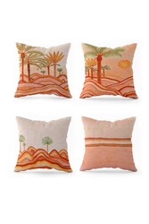 Renkli Palmiyeler Dörtlü Yastıq Üzü822 - Markaev