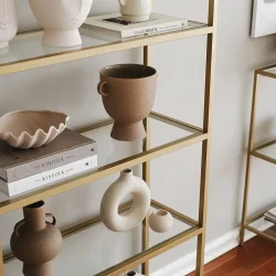 Reva Kitab Rəfi Temperli Şəffaf Şüşə - Gold - 3