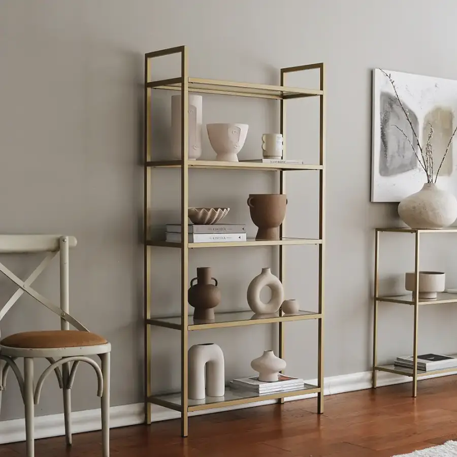 Reva Kitab Rəfi Temperli Şəffaf Şüşə - Gold - 5