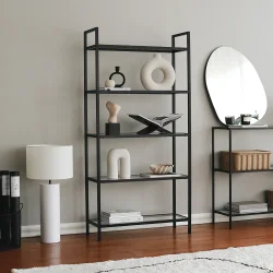 Reva Kitab Rəfi Temperli Şəffaf Şüşə - Qara - 1