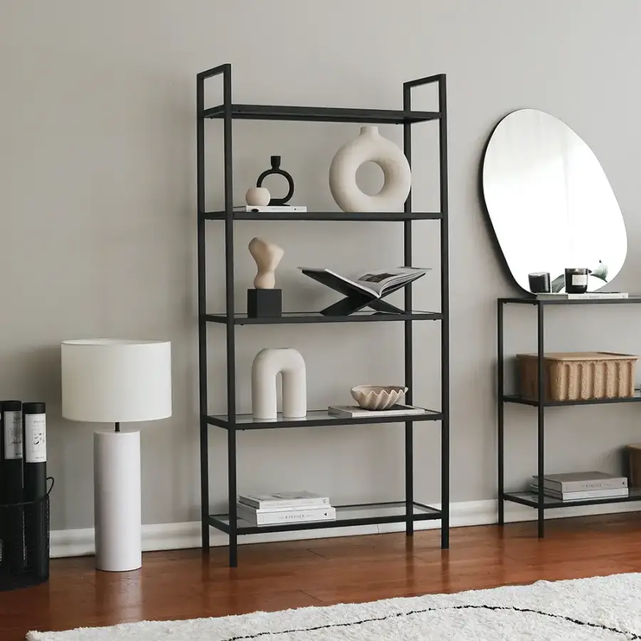 Reva Kitab Rəfi Temperli Şəffaf Şüşə - Qara - 1