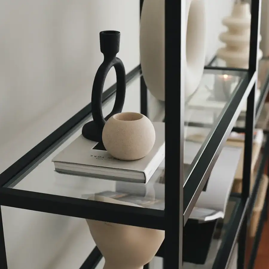 Reva Kitab Rəfi Temperli Şəffaf Şüşə - Qara - 5