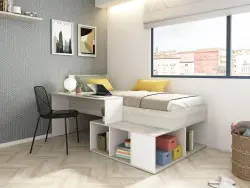 Rigali Bir Nəfərlik Çarpayı + Çalışma Masası - Ağ/Meşə 