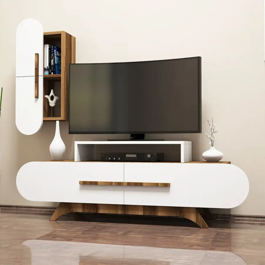 Rose Divar Rəfli Tv Stend - Cəviz/Ağ - 2