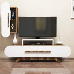 Rose Divar Rəfli Tv Stend - Cəviz/Ağ 