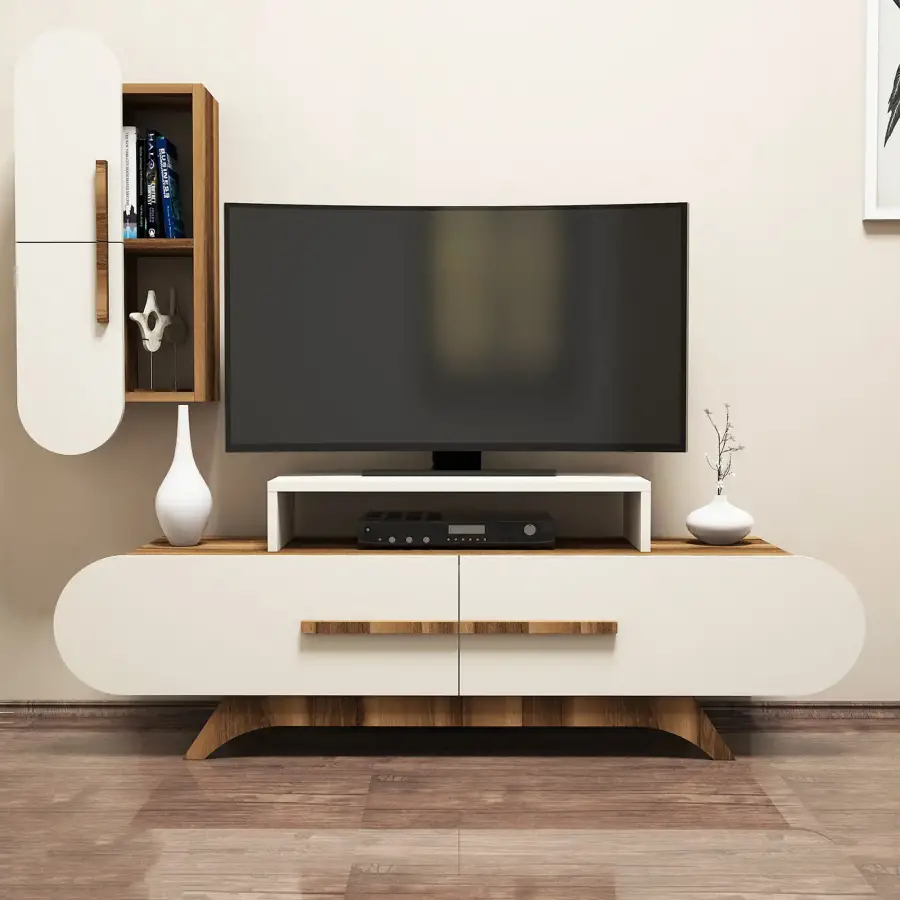 Rose Divar Rəfli Tv Stend - Cəviz/Krem - 1