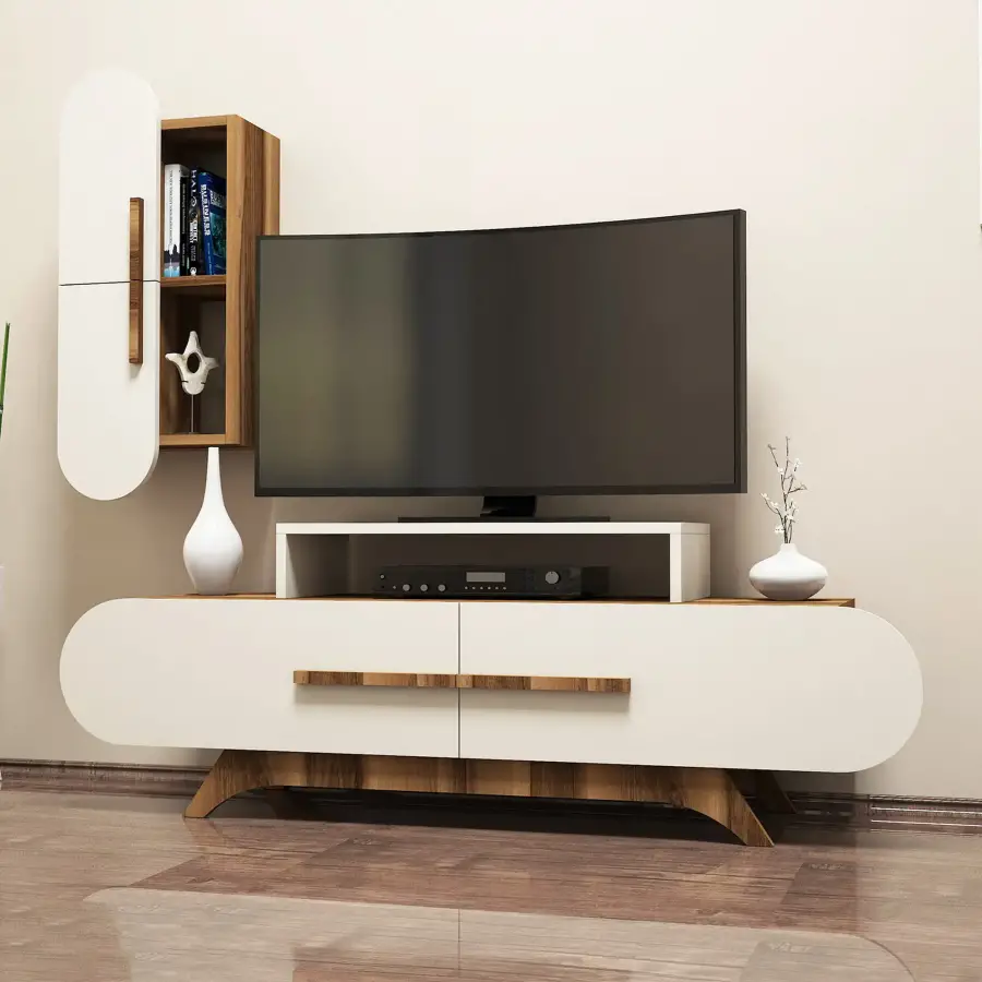 Rose Divar Rəfli Tv Stend - Cəviz/Krem - 2