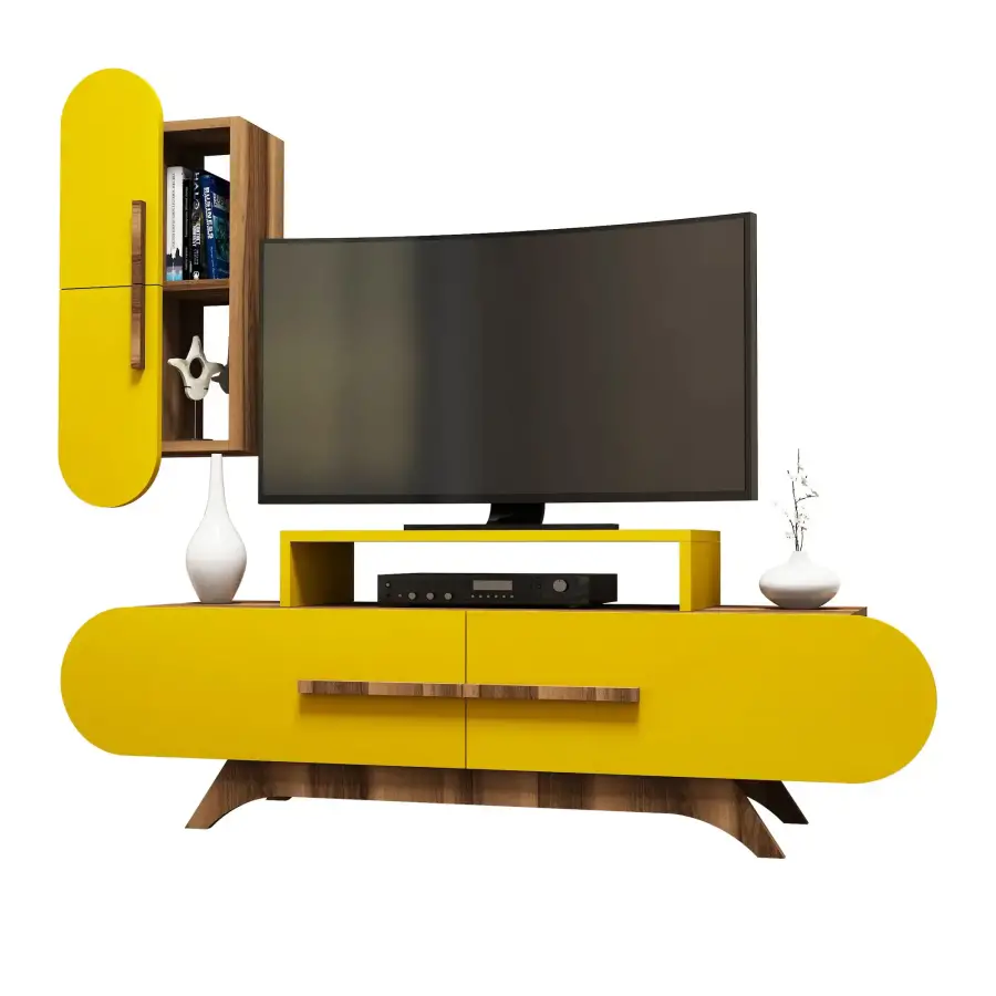 Rose Divar Rəfli Tv Stend - Cəviz/Sarı - 3