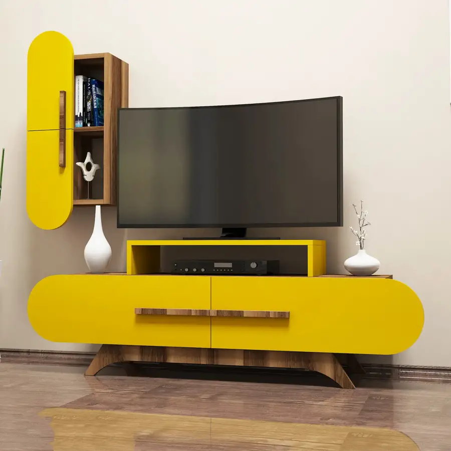 Rose Divar Rəfli Tv Stend - Cəviz/Sarı - 2