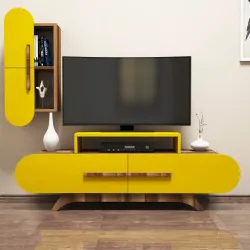 Rose Divar Rəfli Tv Stend - Cəviz/Sarı 