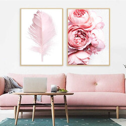 Rose Flower Pink 2'li Kətan Tablo Seti - Tabloshop