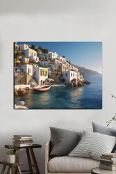 Sahilde Beyaz Ev Manzaralı Kətan Tablo - Markaev