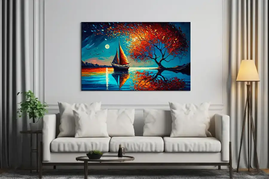 Sailboat With Moon Kətan Tablo TB2058 - 2