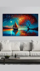 Sailboat With Moon Kətan Tablo TB2058 - 3
