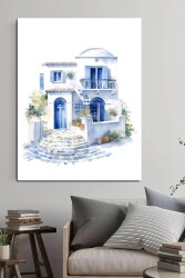 Santorini Beyaz Kubbeli Bina Kətan Tablo - Markaev