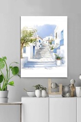 Santorini Sokak Manzarası Kətan Tablo - Markaev