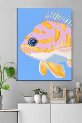 Sarı Çizgili Pembe Balık Kətan Tablo - Markaev