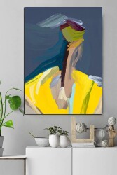 Sarı Odaklı Soyut Yağlı Boya Görünümlü Kanvas Tablo - Markaev