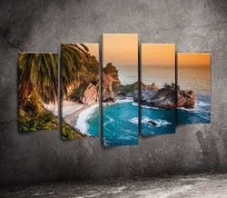 Seaside Sunset View 5 Parçalı Kətan Tablo - Tabloshop