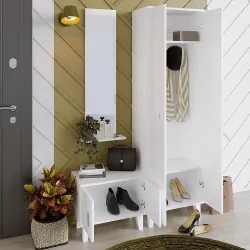 Selyan Güzgülü Asılqanlı Dəhliz Dolabı - Ağ - Decoroom Collection (1)