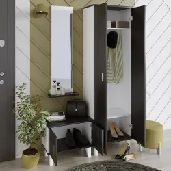 Selyan Güzgülü Asılqanlı Dəhliz Dolabı - Antrasit/Ağ - Decoroom Collection (1)