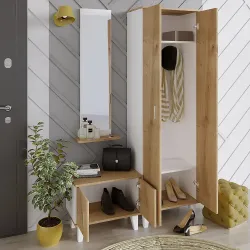 Selyan Güzgülü Asılqanlı Dəhliz Dolabı - Meşə/Ağ - Decoroom Collection (1)