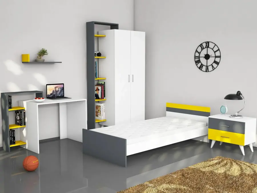 Serta Uşaq Otağı Mebel Dəsti + Çarpayı, Dolab, Çalışma masası, Tumba - Antrasit/Sarı - 1