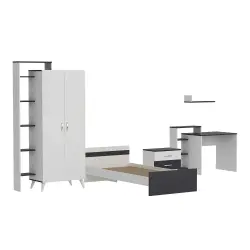 Serta Uşaq Otağı Mebel Dəsti + Çarpayı, Dolab, Çalışma masası, Tumba - Ağ/Antrasit - Modev (1)