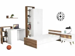 Serta Uşaq Otağı Mebel Dəsti + Çarpayı, Dolab, Çalışma masası, Tumba - Cəviz/Ağ - Modev (1)