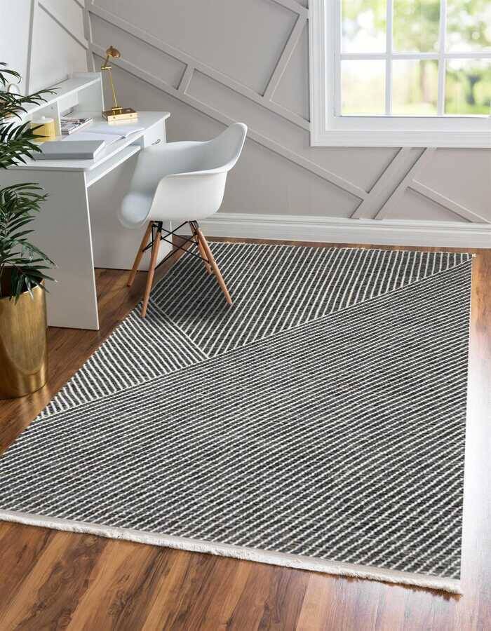 Siyah Beyaz Çizgili Modern Kilim 012 - 2