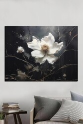 Siyah Beyaz Manolya Çiçeği Kanvas Tablo - Markaev
