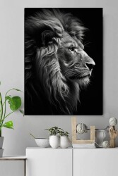 Siyah Beyaz Profilden Aslan Kətan Tablo - Markaev