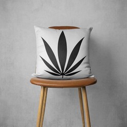 Siyah Beyaz Yaprak Desenli Kırlent Pillow 432 - Markaev