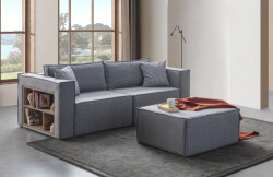 Soft Sırt Minderli 3 Modül Modüler Üç Yerli Pufikli Divan Keten - Gri - Eymense