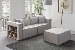 Soft Sırt Minderli 3 Modül Modüler Üç Yerli Pufikli Divan Keten - Krem - Eymense