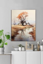 Son Bahar Temalı Beyaz Ev Kətan Tablo - Markaev