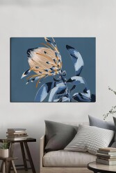 Soyut Lacivert Çiçek Kətan Tablo - Markaev