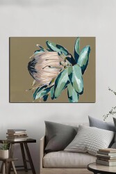 Soyut Yeşil Krem Çiçek Kətan Tablo - Markaev