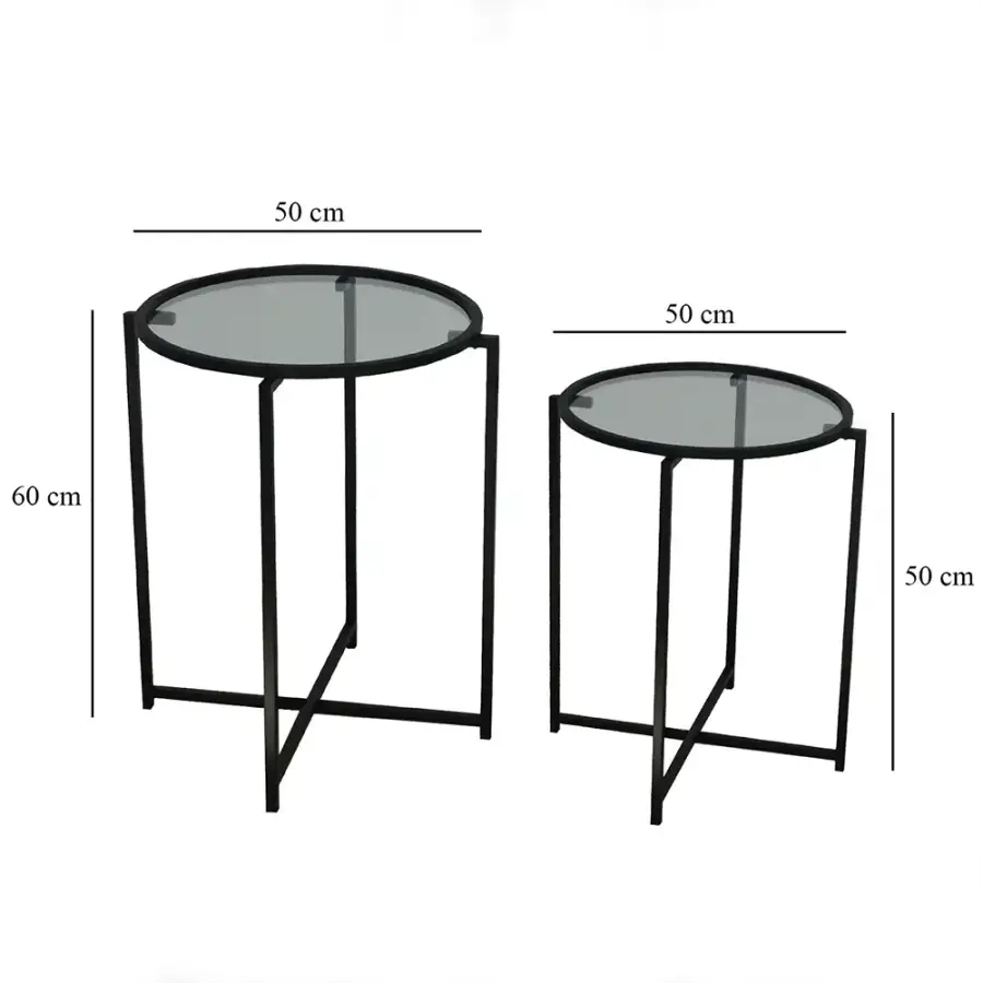 Sun 2'li Zigon Sehpa Füme Temperli Şüşə - Qara - 4