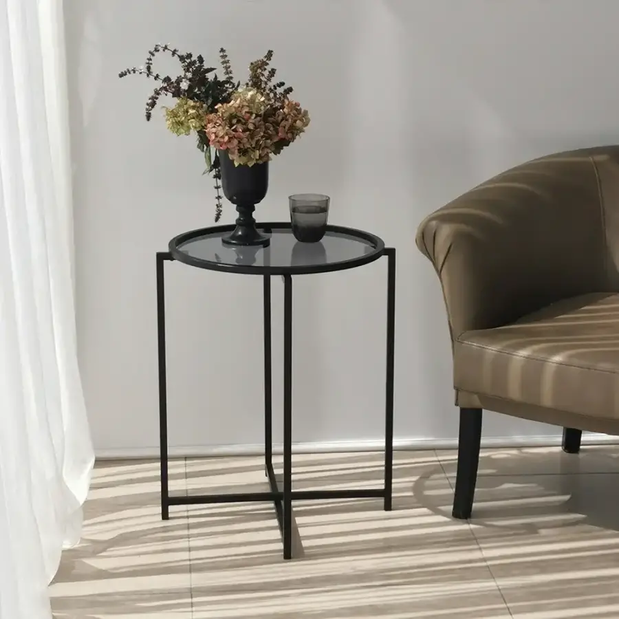 Sun 2'li Zigon Sehpa Füme Temperli Şüşə - Qara - 6