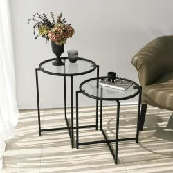 Sun 2'li Zigon Sehpa Şəffaf Temperli Şüşə - Qara - 9