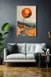 Sun and Tree Abstract Kətan Tablo TB2057 - 3