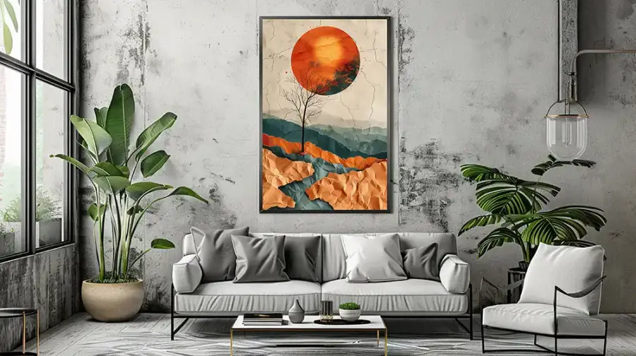 Sun and Tree Abstract Kətan Tablo TB2057 - 2