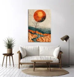 Sun and Tree Abstract Kətan Tablo TB2057 - 1