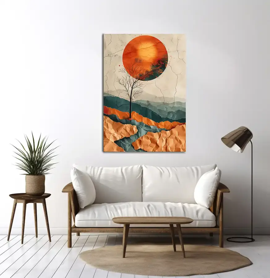 Sun and Tree Abstract Kətan Tablo TB2057 - 1