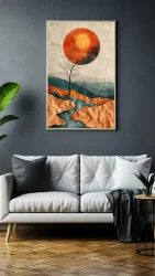 Sun and Tree Abstract Kətan Tablo TB2057 - 4